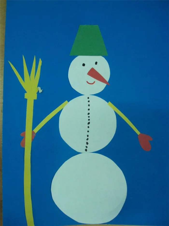 Аппликация снеговика из картона и цветной бумаги