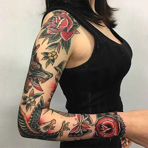 Татуировка в традиционном американском стиле для девушки