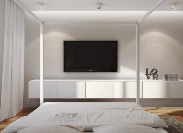 Телевизор в спальне: варианты удачного размещения, нюансы крепления, дизайн