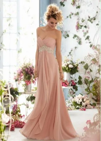 Свадебное персиковое платье ампир