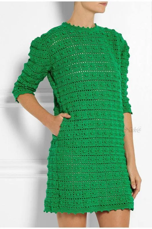 зеленое мини платье вязаное крючком