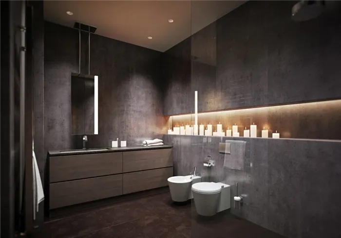 Выбор освещения в ванной с серой плиткой