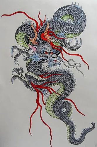 Японский дракон. Эскизы тату простой, в цвете, фото, значение