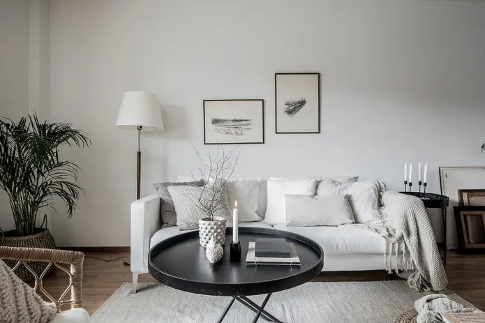 мебель в интерьере гостиной в нордическом стиле