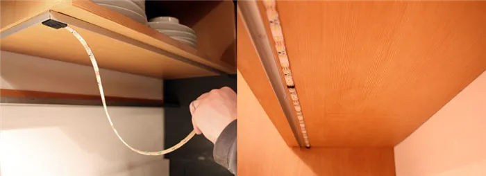 Как произвести монтаж светодиодной ленты на кухне под шкафами?