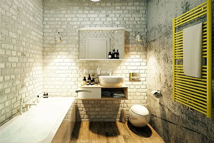 Серая ванная в стиле лофт - Дизайн интерьера