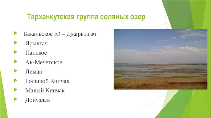 Тарханкутская группа соляных озер Бакальское Ю – Джарылгач Ярылгач Панское Ак. 