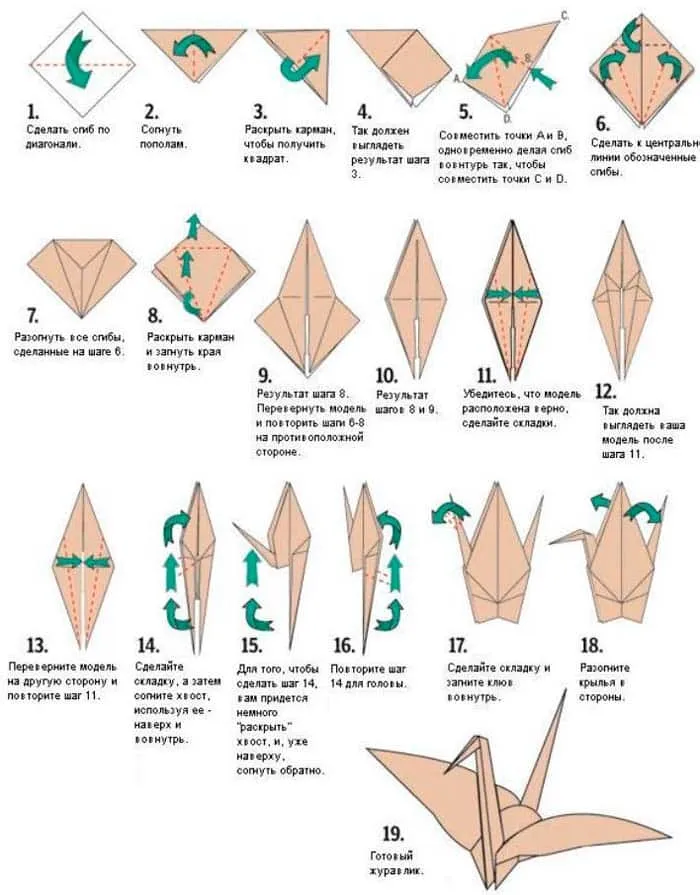Журавлик оригами пошагово