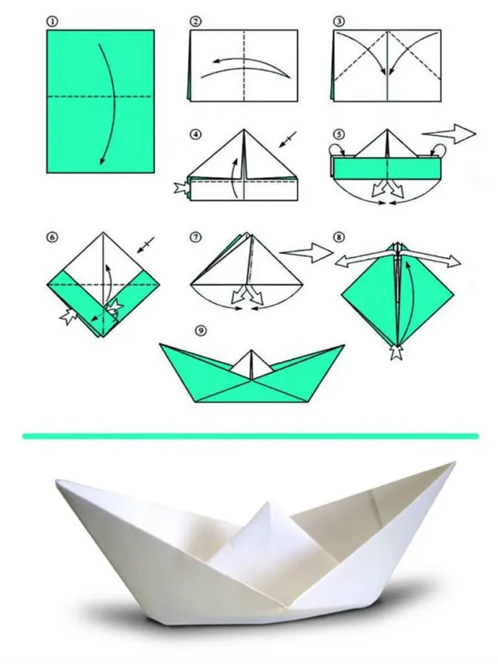 простая лодка из бумаги по схеме оригами