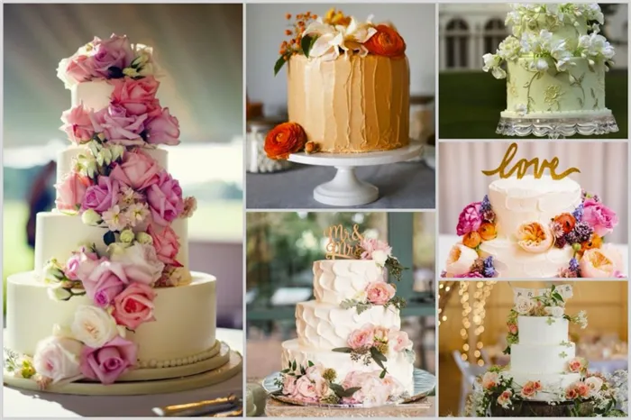 Шоколадный свадебный торт с живыми цветами