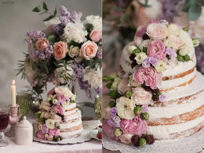 Свадебный торт с синими цветами