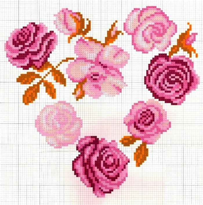 сердце из роз вышивка
