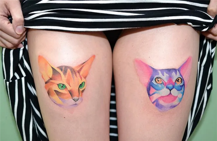 Тату кот акварель - Татуировка кот акварель - Тату кот - Тату рыжий кот 