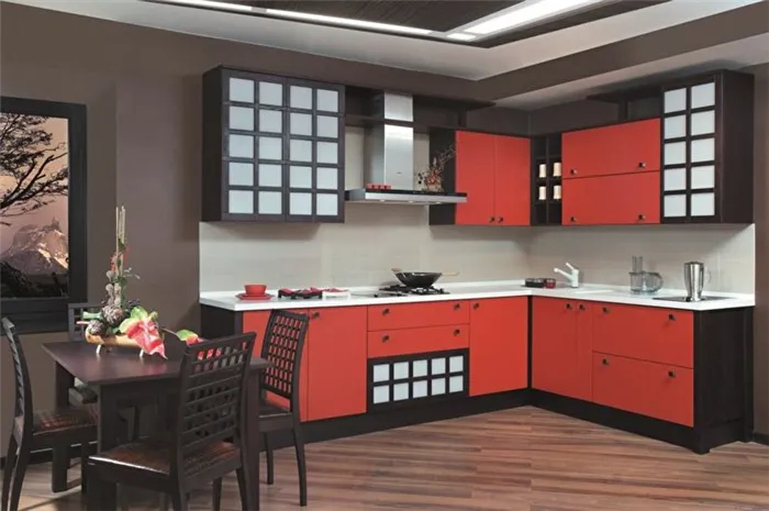 Дизайн красно-черных кухонь с барной стойкой и стульями
