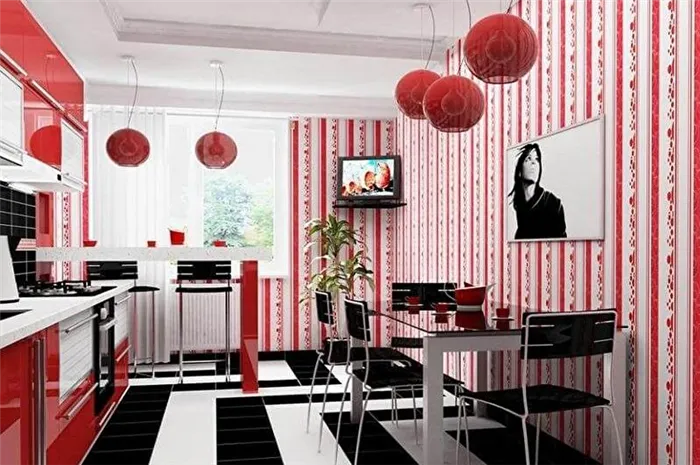 Дизайн красно-черной кухни - Отделка стен