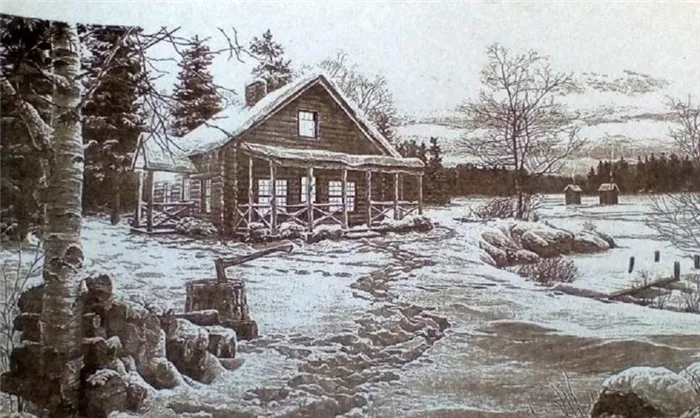 пример картины с деревенским домом