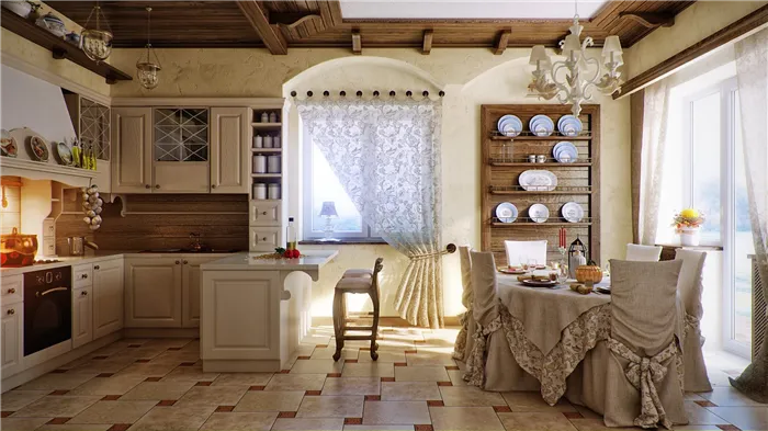русский стиль оформления кухни-гостиной