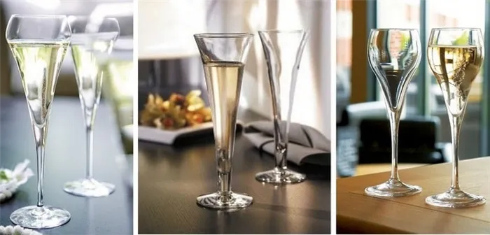 Есть разные виды бокалов для шампанского.