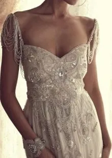 Винтажное свадебное платье, крашенное бисером