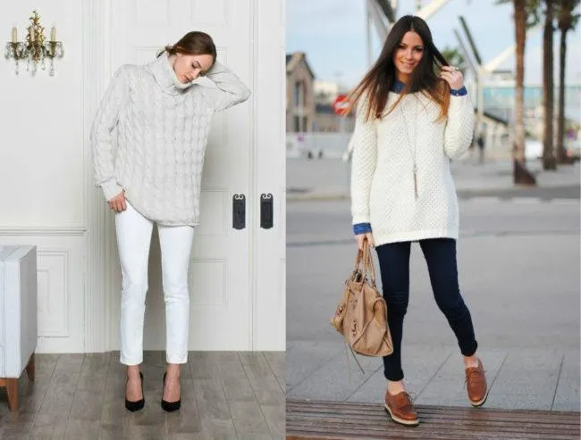 модные модели белого свитера 