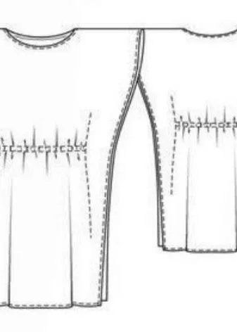 Технический рисунок прямого платья с рукавом летучая мышь