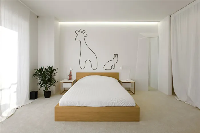 Белая спальня в стиле минимализм - Дизайн интерьера