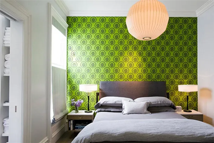 Зеленая спальня в стиле минимализм - Дизайн интерьера