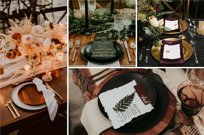 Деревянные, металлические тарелки для свадебного банкета фото