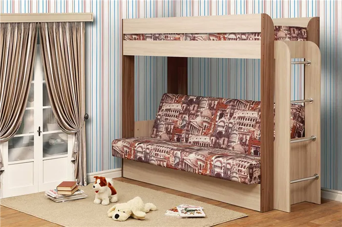 двухъярусная кровать с диваном-книжкой
