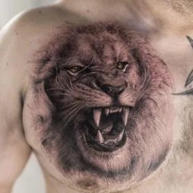 Татуировка на груди у парня - лев