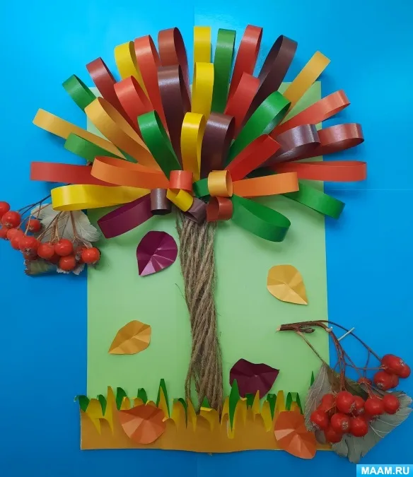 Мастер-класс по созданию поделки из картона, джута и цветной бумаги «Осеннее деревце»