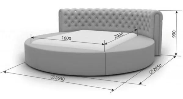 Круглая кровать с указанием размеров