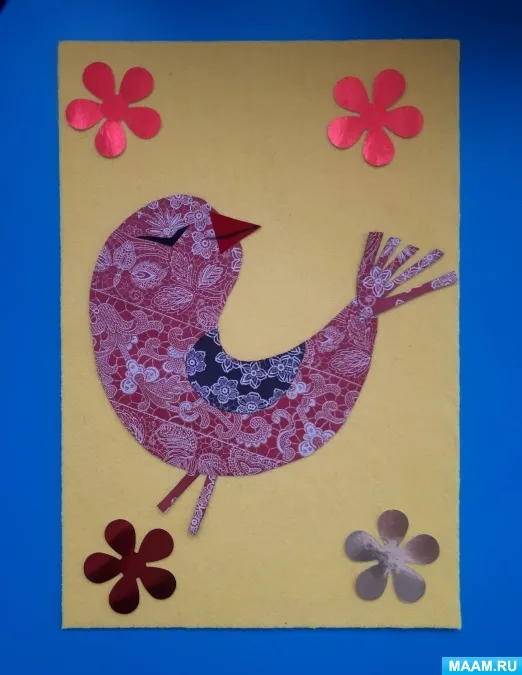 Мастер-класс по аппликации из цветной бумаги для детей 5–6 лет «Птичка»