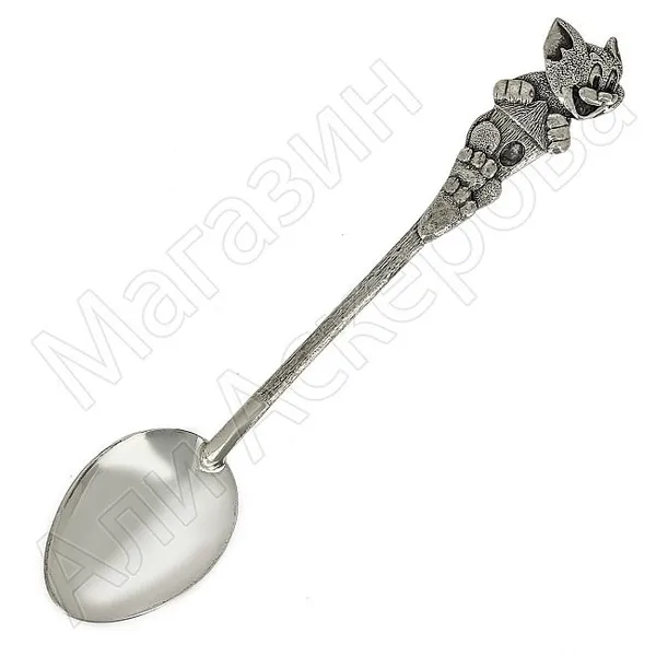 Серебряная ложка в виде кота из мультика