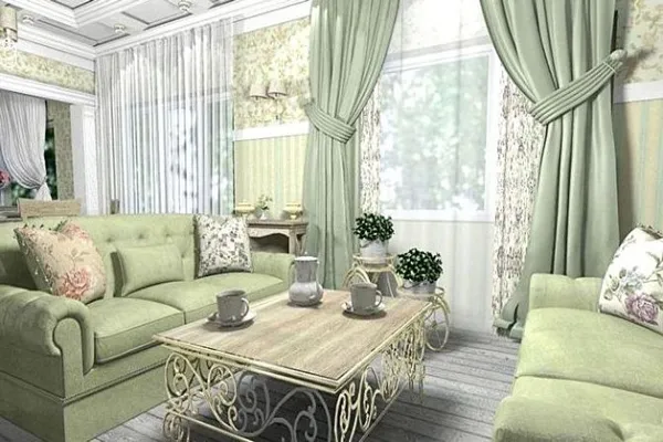 Зеленые шторы в стиле прованс