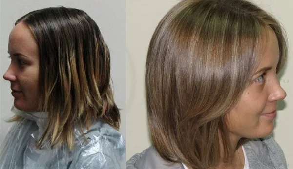 До и после мелирования коротких волос