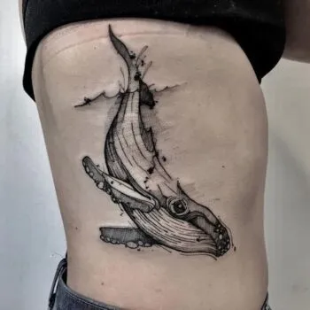 Эскиз тату кит с парусником на спине