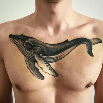 Эскиз тату кита с парусником на спине