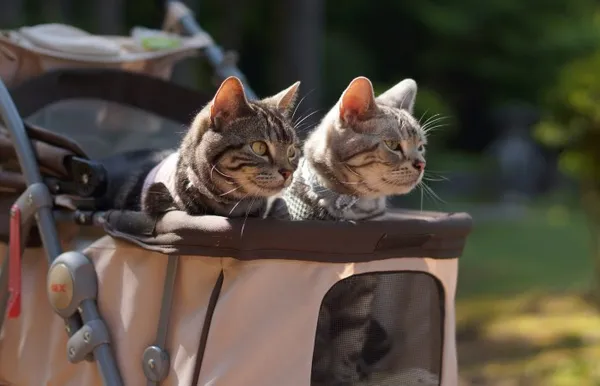 Две кошки гуляют в коляске