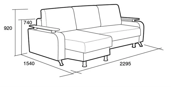 Чертеж дивана с подлокотниками