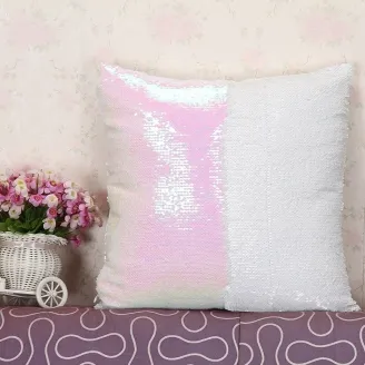 Бело-розовая подушка из пайеток