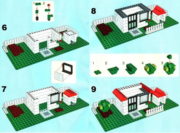 Пошаговая схема строительства дома лего: шаг 6-9