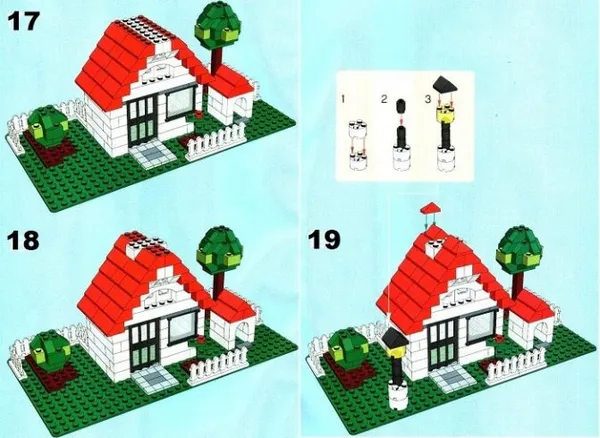 Пошаговая схема строительства дома лего: шаг 17-19