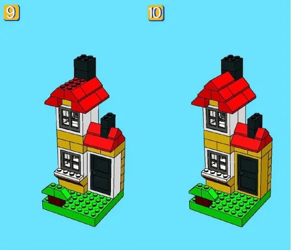 Пошаговая схема строительства двухэтажного дома лего: шаг 9-10