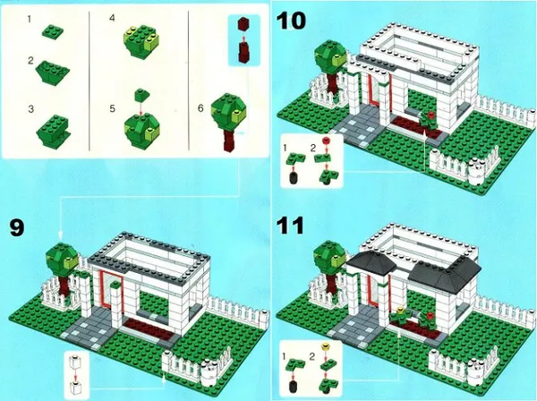 Пошаговая схема строительства двухэтажного дома лего: шаг 9-11
