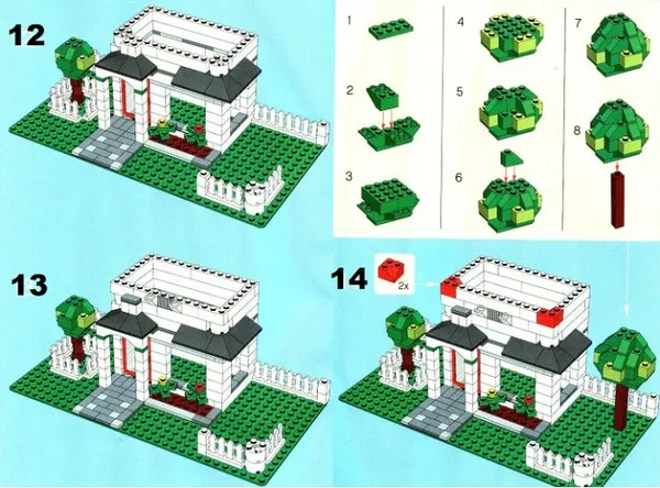 Пошаговая схема строительства двухэтажного дома лего: шаг 12-14