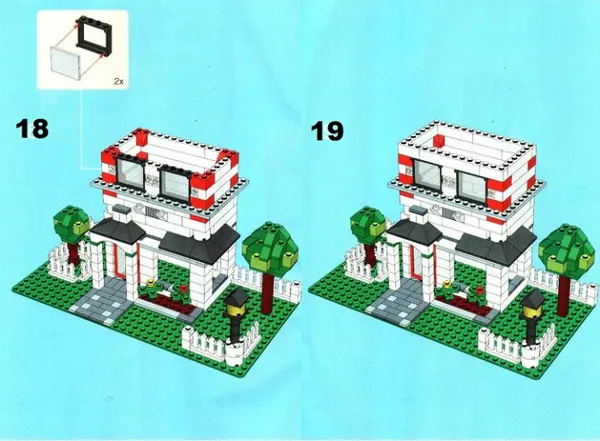 Пошаговая схема строительства двухэтажного дома лего: шаг 18-19