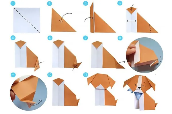 Схема сборки оригами-щенка