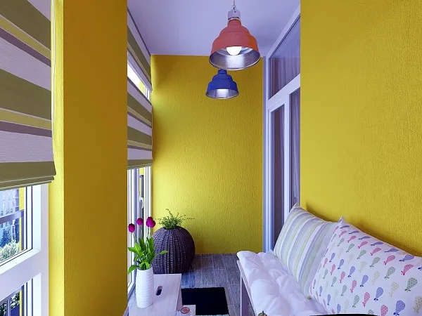 фото: желтый цвет в интерьере балкона