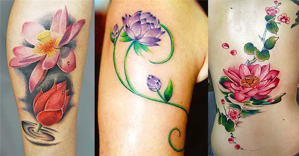Цветные татуировки с лотосом